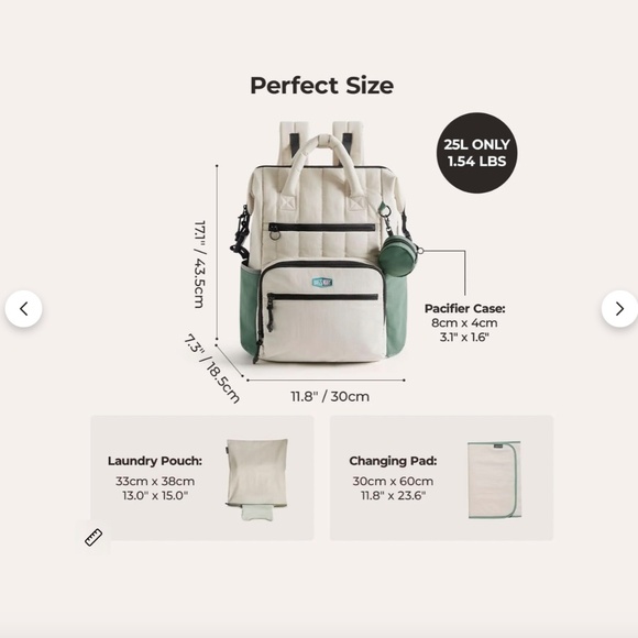 BAGSMART Paz 25L Diaper Bag Backpack, CELADON Green & Ivory White - Picture 8 of 14